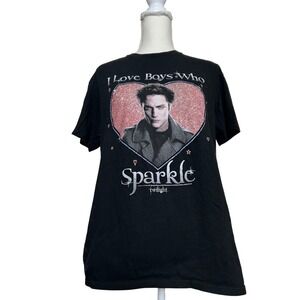 Twilight I Love Boys Who Sparkle Edward Cullen‎ T Shirt Large Black